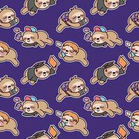 CUTE CARTOON SLOTH PATTERN IN SOME DIFFERENT ACTIVITIES. vector