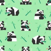 CUTE PANDAS IS EATING BAMBOO IN SOME DIFFERENT POSES FLAT SEAMLESS PATTERN. PREMIUM VECTOR. vector