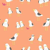 CUTE GULL BIRDS IN SOME DIFFERENT POSSES FLAT SEAMLESS PATTERN. PREMIUM VECTOR. vector