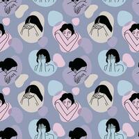 GIRLS IN SOME DIFFERENT POSES IN COLORFUL AND ABSTRACT BACKGROUND SEAMLESS PATTERN DESIGN. vector