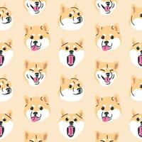 CUTE SHIBA INU SEAMLESS PATTERN IN SOME DIFFERENT EXPRESSIONS. vector
