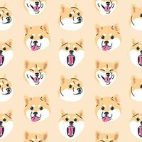 CUTE SHIBA INU SEAMLESS PATTERN IN SOME DIFFERENT EXPRESSIONS. vector