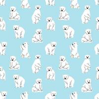 CUTE POLAR BEAR IN SOME DIFFERENT MOVES IN BLUE BACKGROUND FLAT PATTERN DESIGN. vector