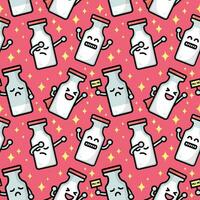 CUTE MILK IN THE BOTTLE IS SHOWING DIFFERENT EXPRESSION CARTOON PATTERN DESIGN. vector