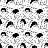 GIRLS IN SOME DIFFERENT POSES IN WHITE BACKGROUND LINE ART SEAMLESS PATTERN DESIGN. vector