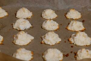 macaroon cookies on baking paper photo