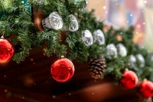 christmas decoration with balls and lights photo