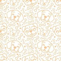 SMILING DOGS HEAD AND BONES CARTOON SEAMLESS PATTERN vector