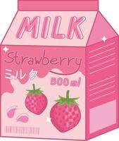 Strawberry milk carton box flavored drink vector