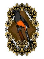 Rock Thrush bird logo hanging on the Branch vector