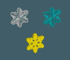 three types of six-pointed snowflakes in 3D projection vector