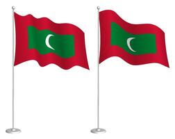 flag Maldives on flagpole waving in wind. Holiday design element. Checkpoint for map symbols. Isolated vector on white background