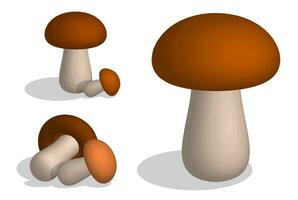 set of 3d edible mushrooms. Mushroom soup. Vegetarian restaurant menu. Minimalistic black and white vector