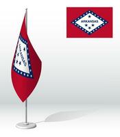 flag of american state of Arkansas on flagpole for registration of solemn event, meeting foreign guests. Day of state of Arkansas. Realistic 3D vector on white