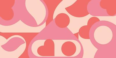 Romantic vector abstract geometric background with hearts, circles.