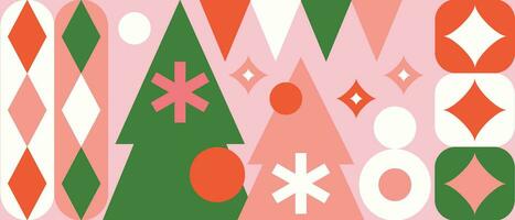 Geometric background with winter patterns, Christmas trees in Scandinavian style. vector