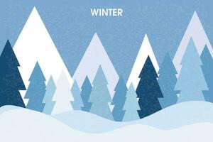 Winter landscape with geometric fir trees on a blue background. Winter. vector