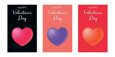 Valentine's Day card templates with voluminous colored hearts. vector