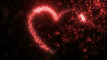 raggiante rosso fuoco energia astratto cuore fatto di particelle e leggero per san valentino giorno festivo astratto sfondo video