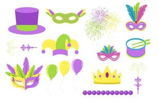 conjunto de elementos para el mardi gras carnaval fiesta. grasa martes, carnaval. vector ilustración. plano diseño