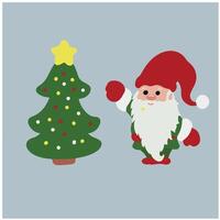 Cute santa cartoon and christmas tree vector