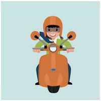 Portrait a man go to office riding a vespa illustration vector