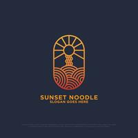 sunset noodle logo design vector, outline food and beverages vector illustration, nature outdoor cafe shop logo template