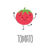 mano dibujado gracioso tomate personaje. tarjeta con vegetal nombre. vector ilustración