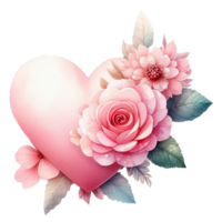 AI generated Cute red shape heart watercolor  with rose flower. hand painted clip art element. on valentine day on transparency png file format