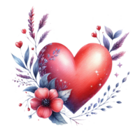 ai generado linda rojo forma corazón acuarela con Rosa flor. mano pintado acortar Arte elemento. en enamorado día en transparencia png archivo formato