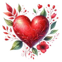 ai generado linda rojo forma corazón acuarela con Rosa flor. mano pintado acortar Arte elemento. en enamorado día en transparencia png archivo formato