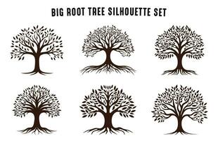 Tree with Root Silhouettes vector set, Tree root logo style silhouette bundle