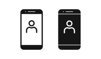 Personal account phone icon. User page symbol. Profile signs. Mobile app symbols. Login icons. People, man. Black color. Vector sign.