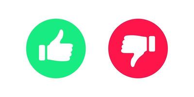 Like icon. Dislike symbol. Thumb up signs. Positive, negative symbols. Ok, good icons. Green, red color. Vector sign.