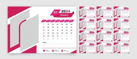 Simple designed business and office desk calendar template set for 2024 with accurate date format vector