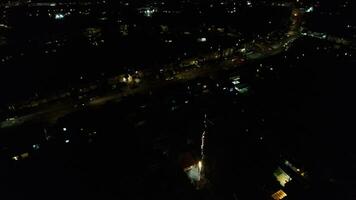 Aerial View of Luton City During Dark Night and Live Fireworks on Bonfire Night video