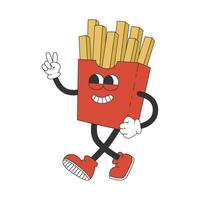 Groovy hippie french fries. Cartoon character in trendy retro style. vector