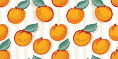 Seamless pattern with hand drawn colorful apricot or peach . Abstract, stylized, fruits in a vector. Summer background print. Template for design vector