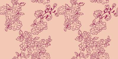 Seamless abstract, artistic, simple, flowers branches pattern. Vector hand drawn sketch lines, outlines floral.  Template for textile, fashion, print, surface design, fabric,  wallpaper