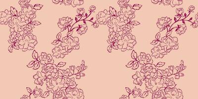 Seamless abstract, artistic, simple, flowers branches pattern. Vector hand drawn sketch lines, outlines floral.  Template for textile, fashion, print, surface design, fabric,  wallpaper