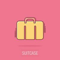 Vector cartoon suitcase icon in comic style. Luggage bag sign illustration pictogram. Diplomat case business splash effect concept.