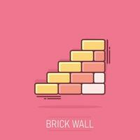 Vector cartoon wall brick icon in comic style. Wall sign illustration pictogram. Stone business splash effect concept.