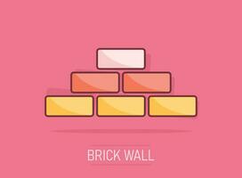 Vector cartoon wall brick icon in comic style. Wall sign illustration pictogram. Stone business splash effect concept.