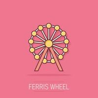 Vector cartoon ferris wheel icon in comic style. Carousel in park sign illustration pictogram. Amusement ride business splash effect concept.