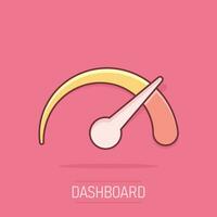 Vector cartoon dashboard icon in comic style. Level meter sign illustration pictogram. Speed business splash effect concept.