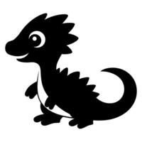Cute Baby Dino Black Silhouette Illustration. vector