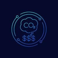 carbon emissions cost icon, linear design vector