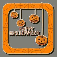 Illustration on theme sticker for celebration holiday Halloween with orange pumpkins vector