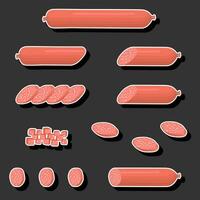 Illustration on theme big set different types delicatessen meat sausages vector