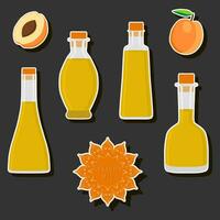 Illustration on theme big set different types liquid oil, bottle various size vector